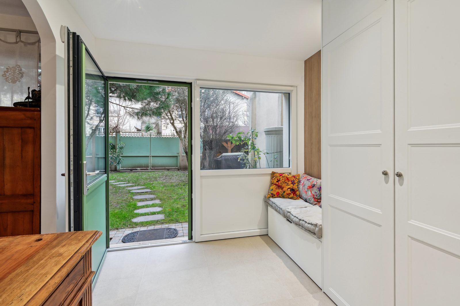 Après travaux : entrée côté jardin, Entrée et cuisine 22 m², Asnières-sur-Seine