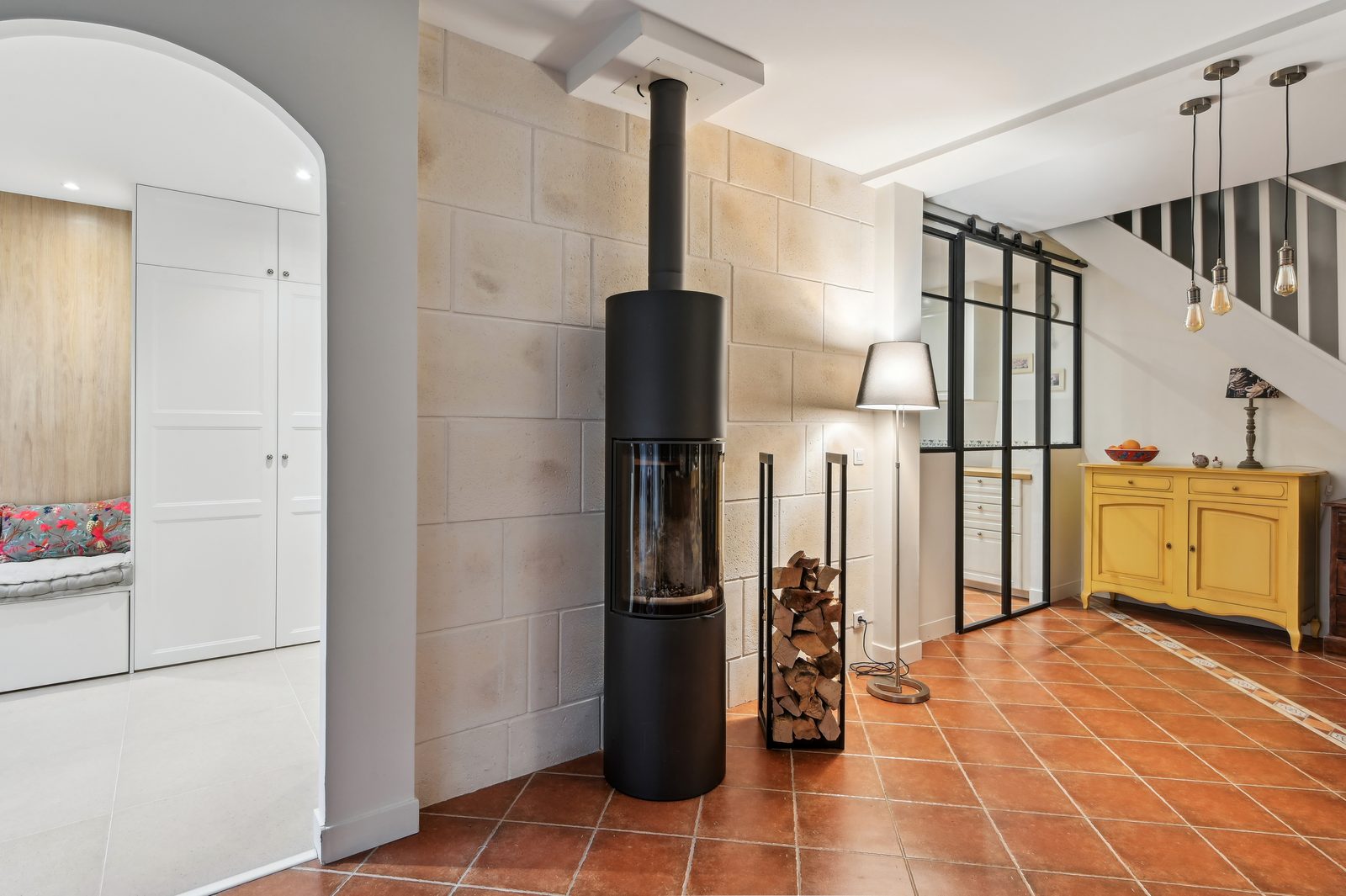 Après travaux : séjour et cuisine, Entrée et cuisine 22 m², Asnières-sur-Seine