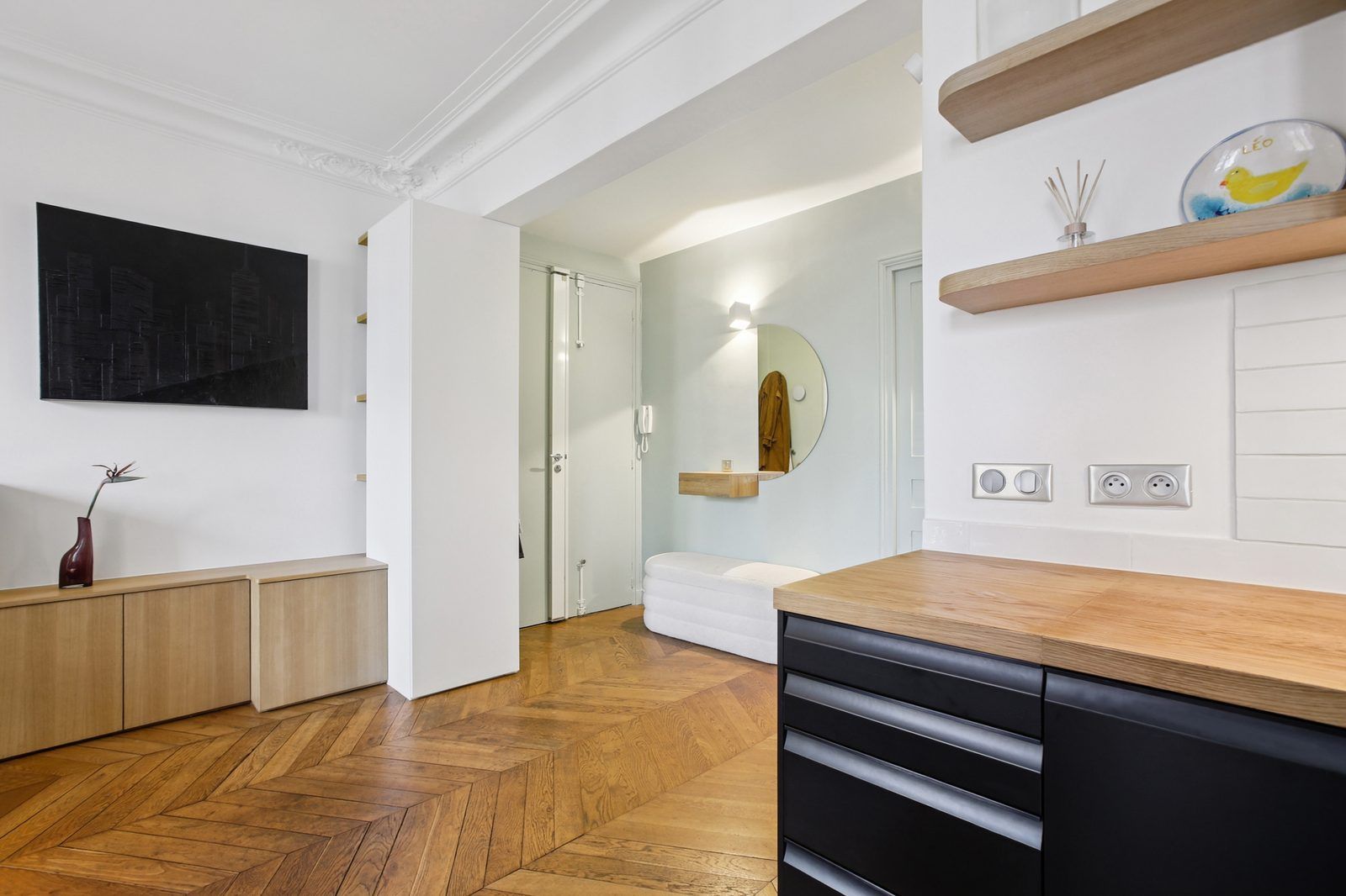 Après travaux : entrée et séjour, Chambre dans séjour 30 m², Charenton-le-Pont