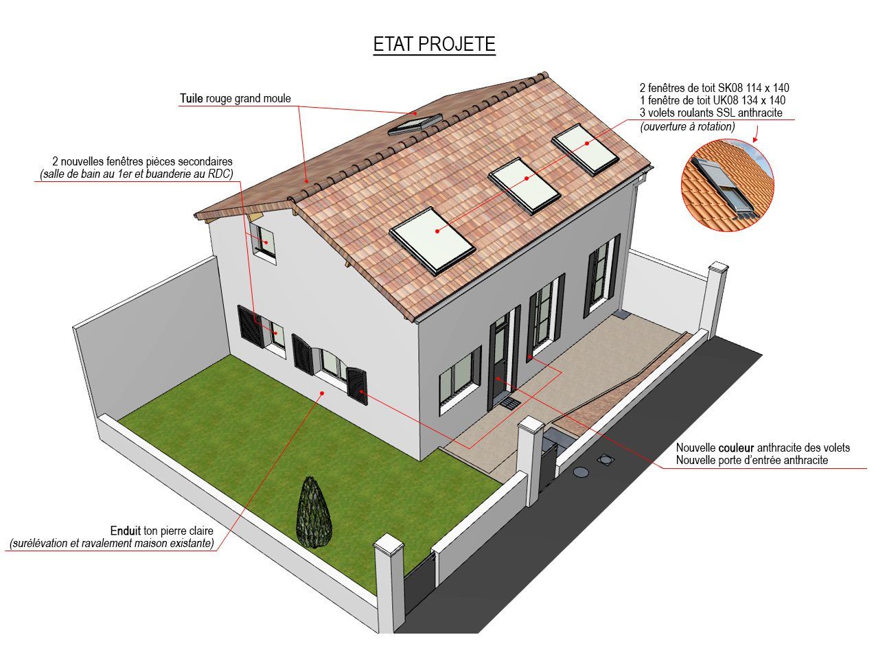 Après travaux : extension (vue 3d), Maison et extension 86 m², Colombes