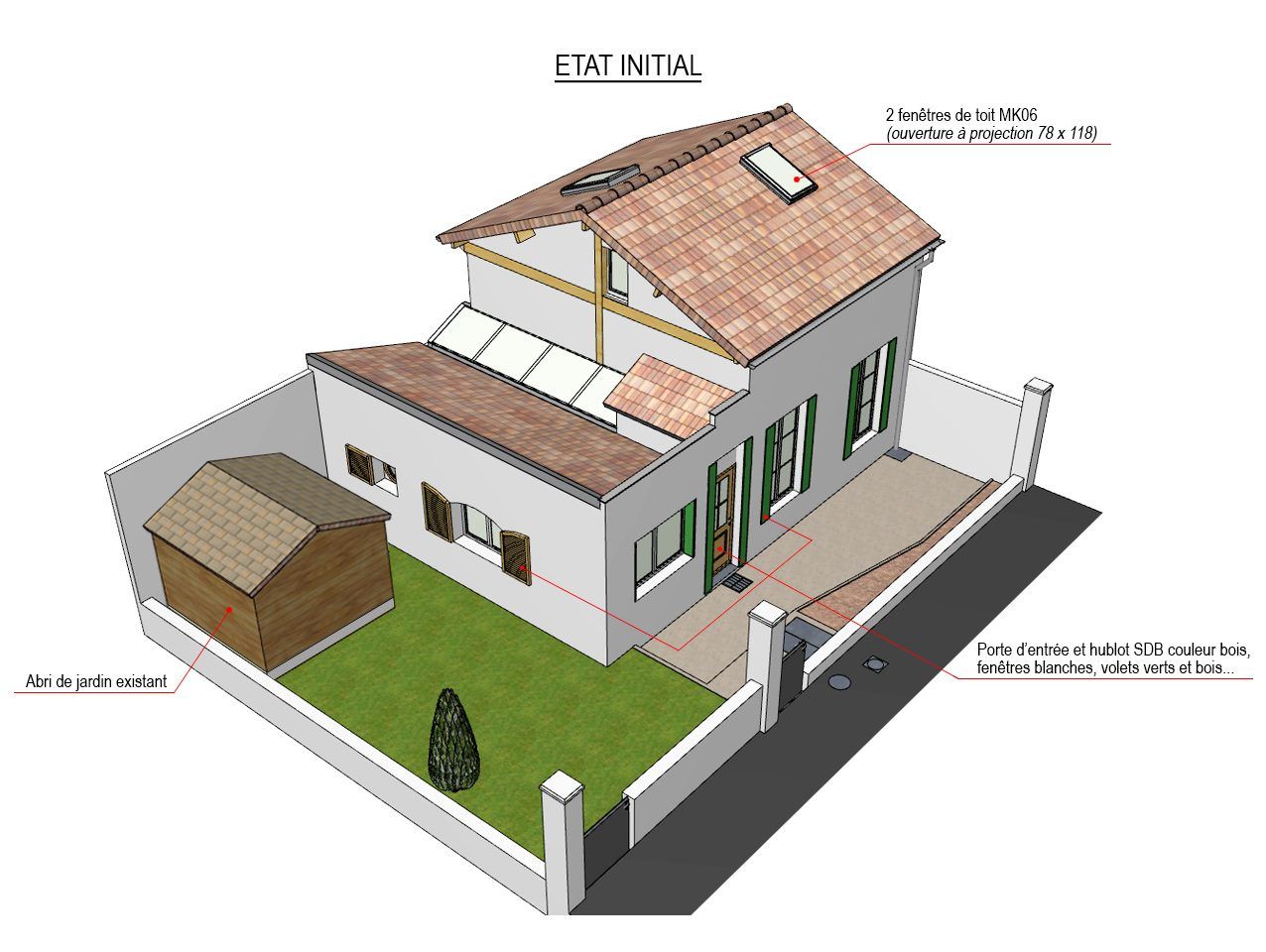 Avant travaux : extension (vue 3d), Maison et extension 86 m², Colombes