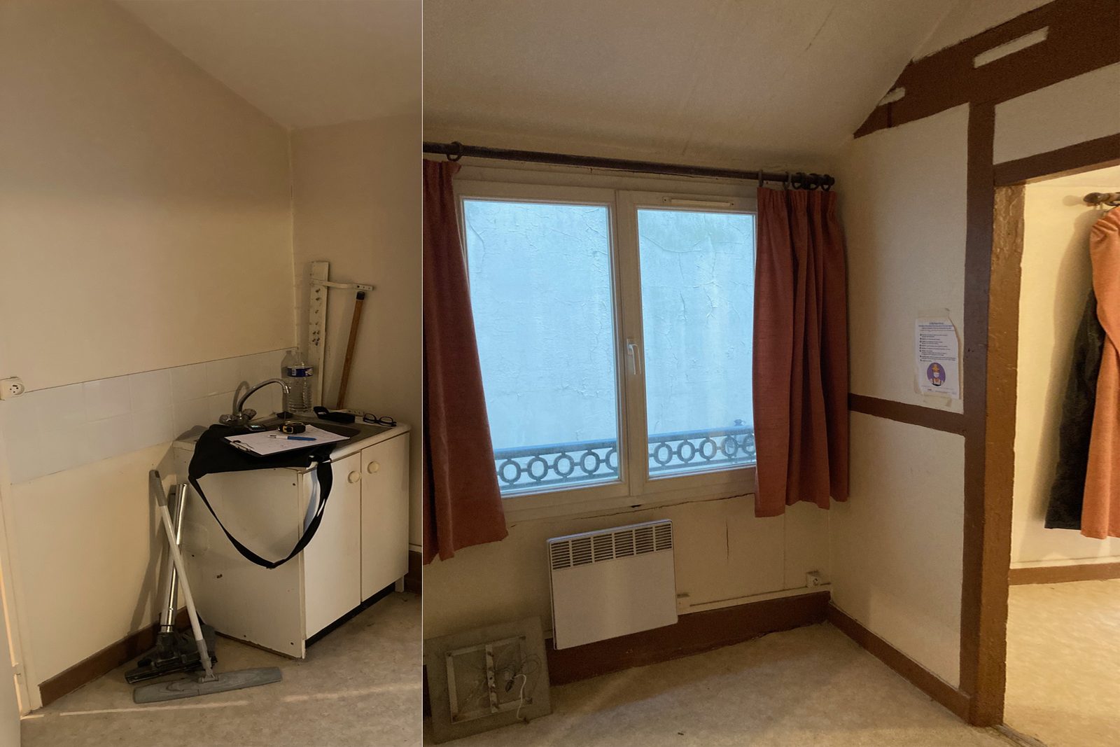 Avant travaux : cuisine, Studio 18 m², Paris 6e