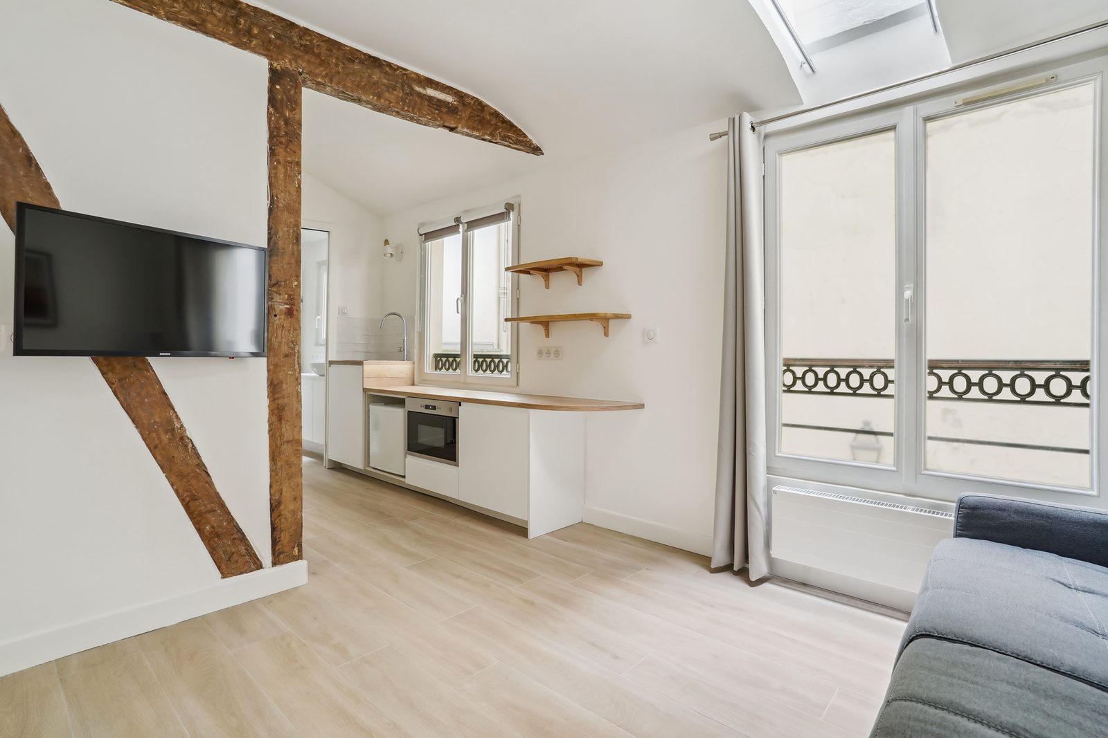 Après travaux : séjour, Studio 18 m², Paris 6e
