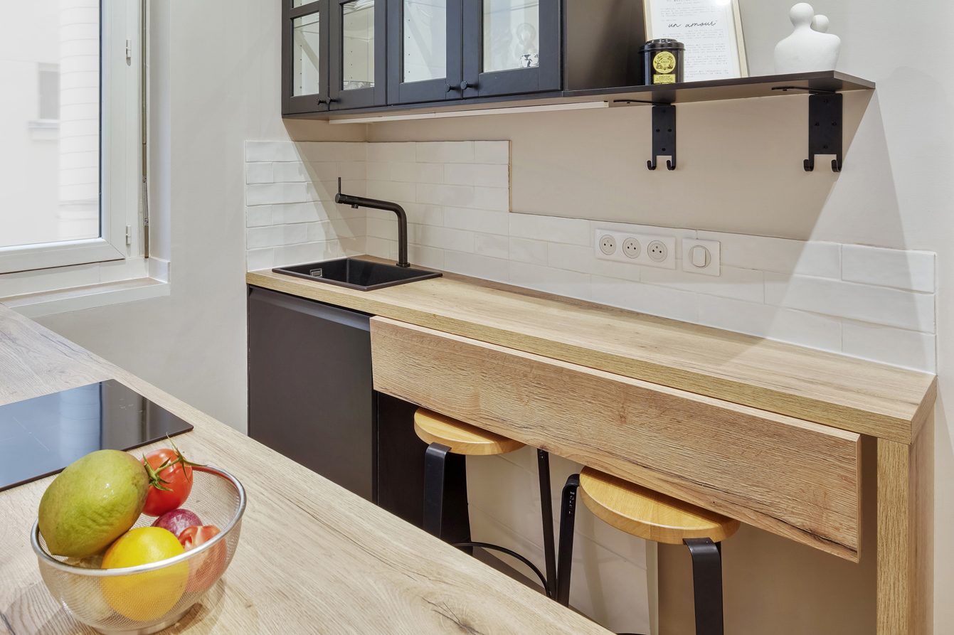 Après travaux : cuisine, Appartement 35 m², Paris 14e