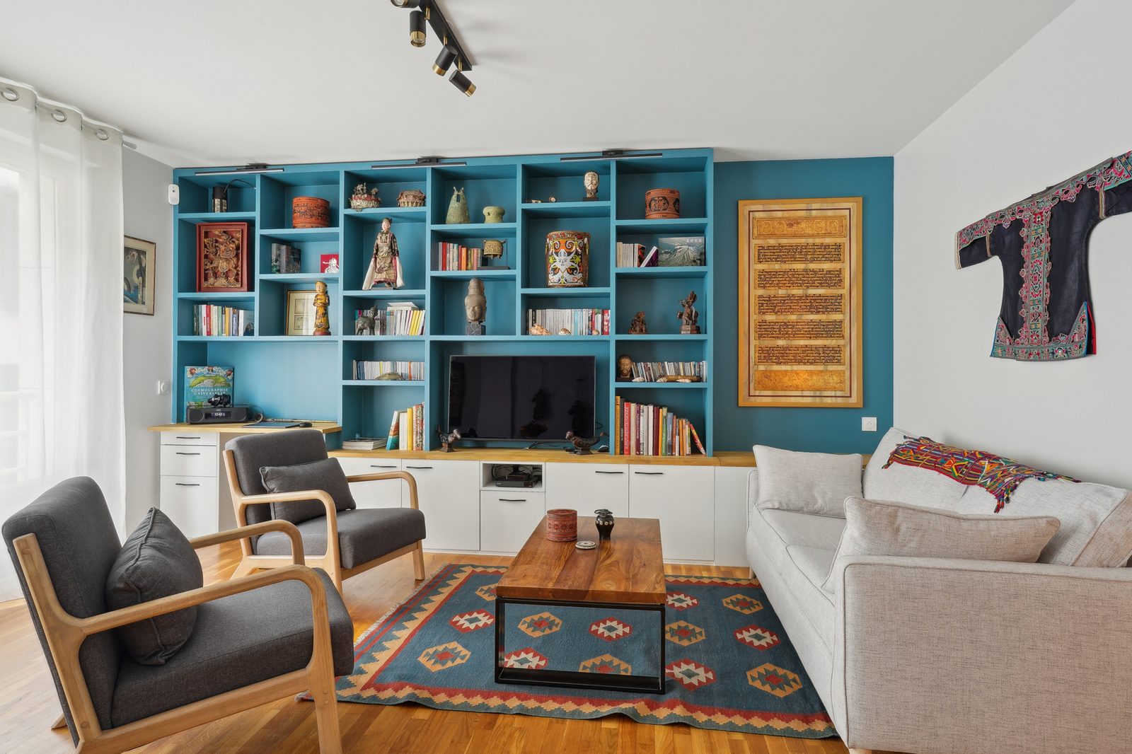 Après travaux : séjour, Appartement 48 m², Paris 20e